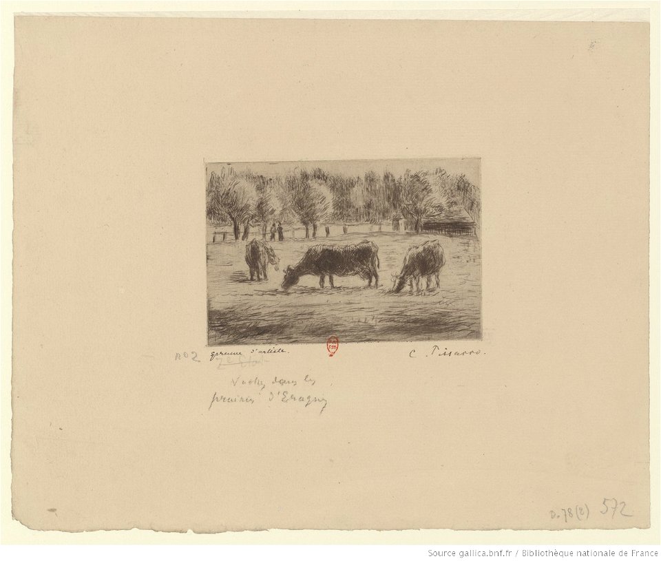Pissarro - Vaches dans les prairies d'Eragny, 2e état, btv1b6955203q