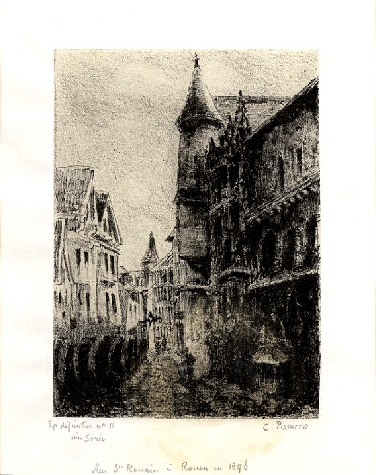Pissarro - Rue Saint-Romain, à Rouen, 1ere planche, WA1952.6.685