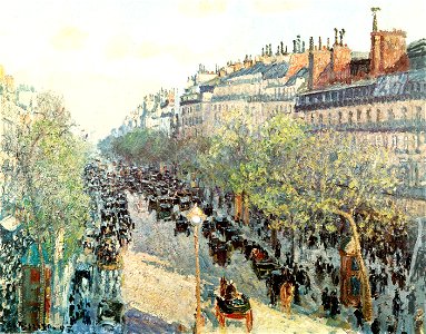 Pissarro Camille, De Boulevard Montmartre bij avond. Free illustration for personal and commercial use.