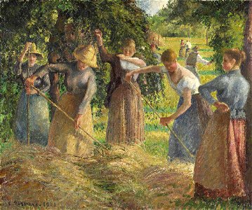 Hay Harvest at Éragny, 1901, Camille Pissarro. Free illustration for personal and commercial use.