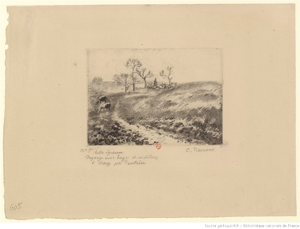 Pissarro - Paysage avec berger et moutons à Osny près Pontoise, 6ème état, btv1b6955136r