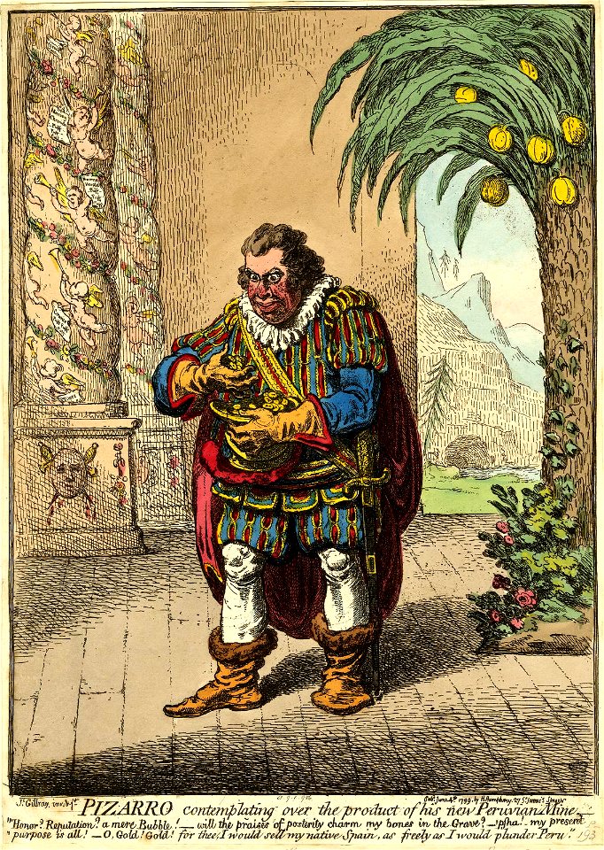 Pizarro contemplating over the product of his new Peruvian Mine. (BM 1851,0901.986)