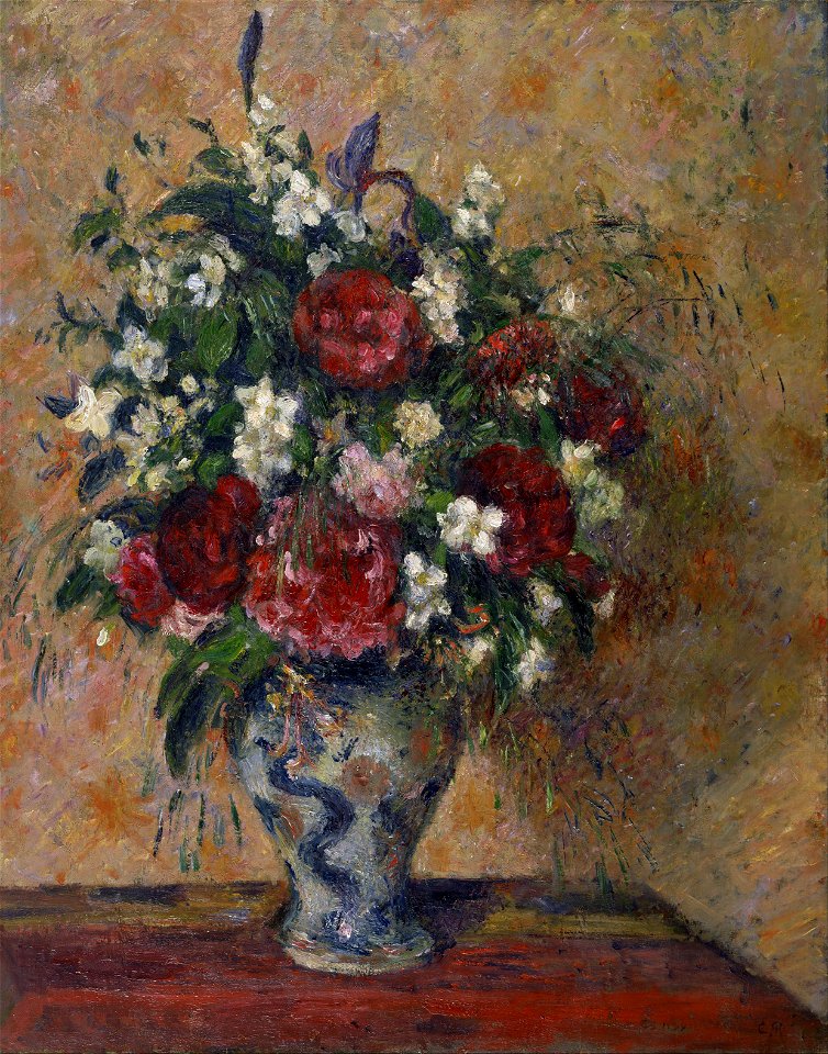 Camille Jacob Pissarro - Still life with peonies and mock orange - Google Art Project. Free illustration for personal and commercial use.