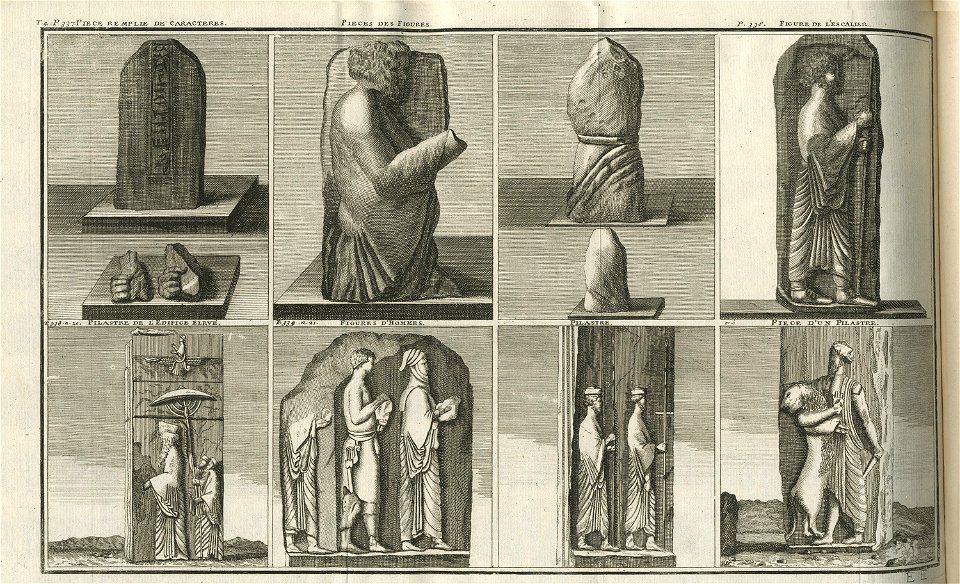 Pièce remplie de caractères - Pieces des figures - Figure de l'escalier -Pilastre de l'édifice élevé- Figures d'hom - Bruyn Cornelis De - 1725