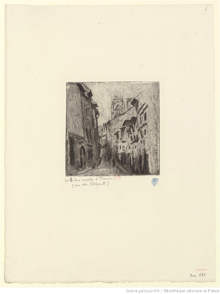 Pissarro - Une ruelle à Rouen, (rue des Arpents), 2e état, btv1b69551390