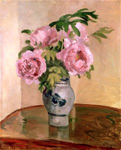 Camille Pissarro - Bouquet of pink Peonies - Ashmolean Museum. Free illustration for personal and commercial use.