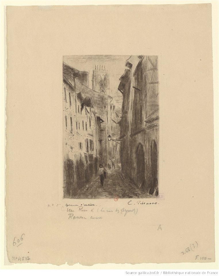 Pissarro - Une rue à Rouen (rue des Arpents), 3e état, btv1b69551805