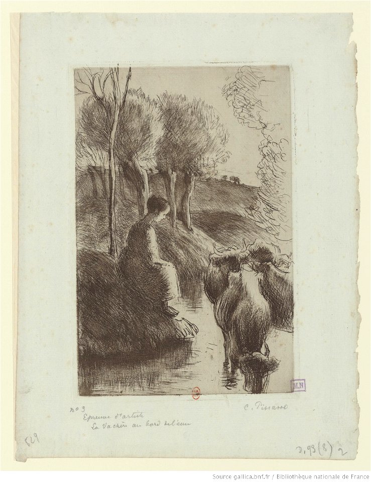 Pissarro - Vachère au bord de l'eau, 8e état, btv1b6955226q