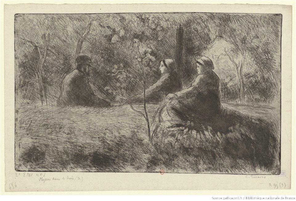 Pissarro - Repos (du dimanche) dans le bois, 3e état, btv1b69552363