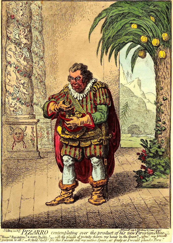 Pizarro contemplating over the product of his new Peruvian Mine. (BM 1868,0808.12532)