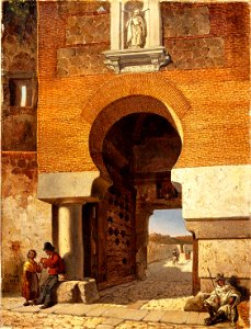 Puerta árabe de la plaza de armas en el puente de Alcántara de Toledo (Museo del Prado). Free illustration for personal and commercial use.