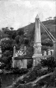 Puente de Carandia, 1904, oil painting by Mariano Pedrero. Free illustration for personal and commercial use.