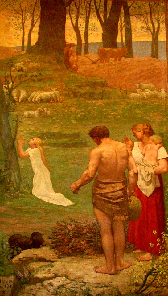 Puvis de Chavannes, Sainte Geneviève as a child in prayer 1876 a