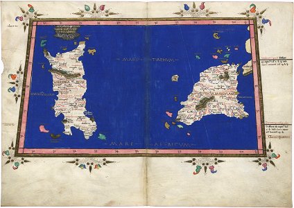 Ptolemy Cosmographia 1467 - Sardinia + Sicily