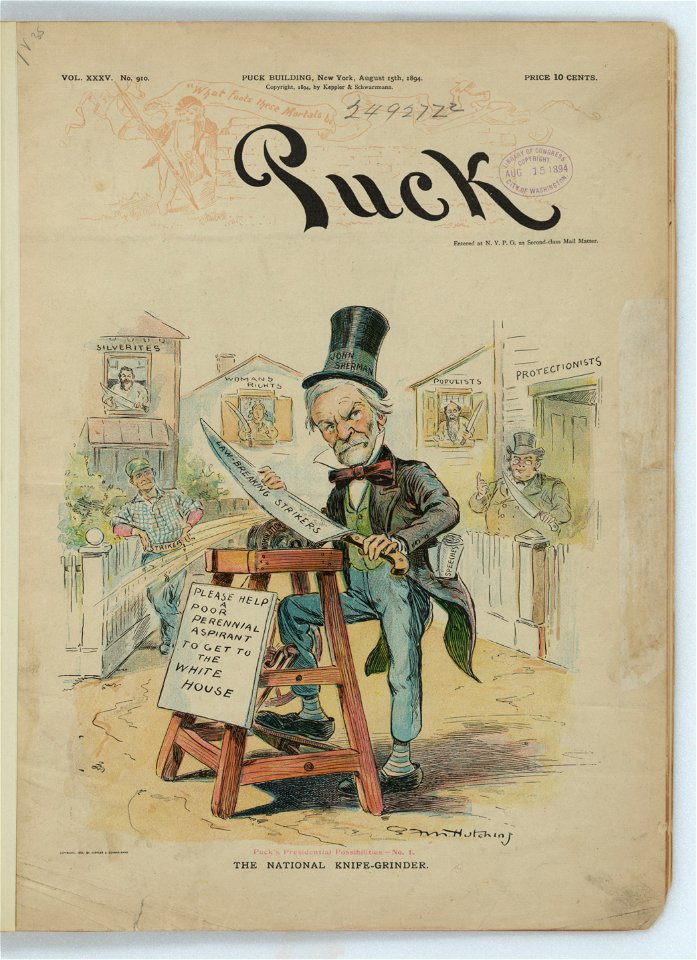 Puck's presidential possibilities. No. I, The national knife-grinder - F.M. Hutchins. LCCN2012648744