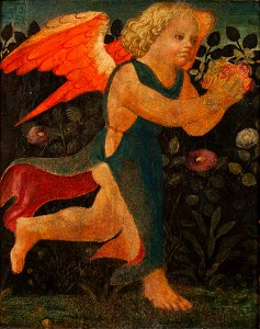 Putto in front of a Hedge of Roses - Nationalmuseum - 19174. Free illustration for personal and commercial use.