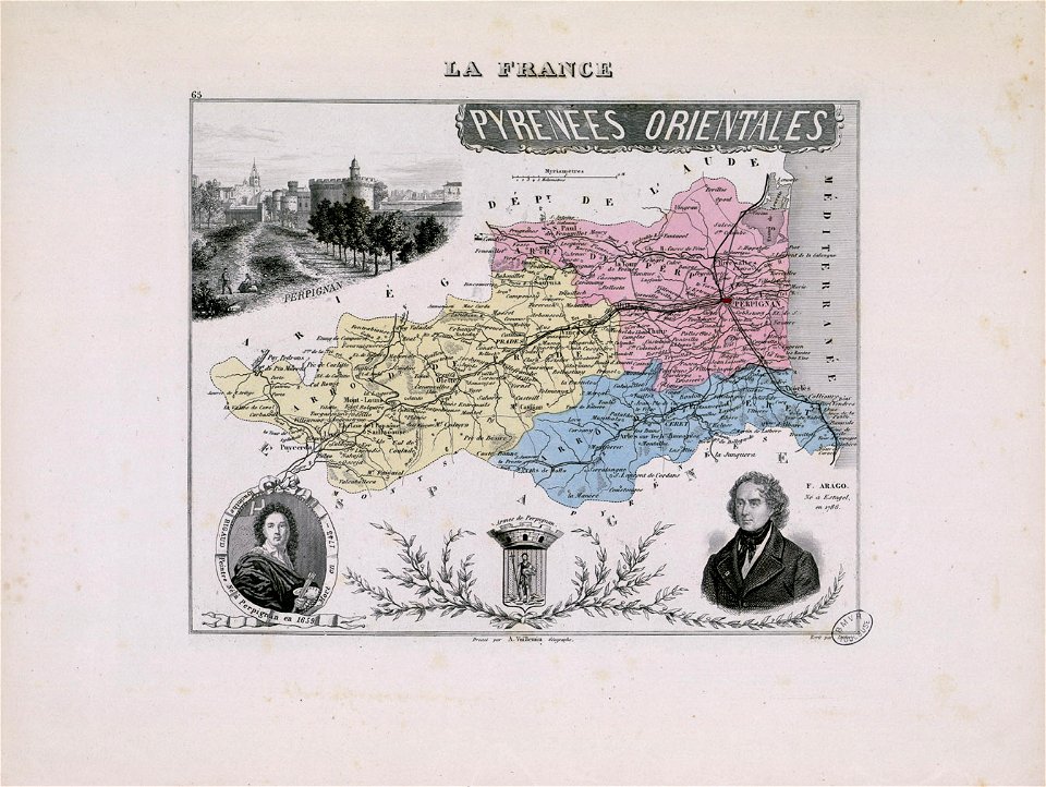 Pyrénées Orientales (avec portraits de F. Arago et H. Rigaud) (La France et ses colonies, n° 65) - Fonds Ancely - B315556101 A CARTES 2 006