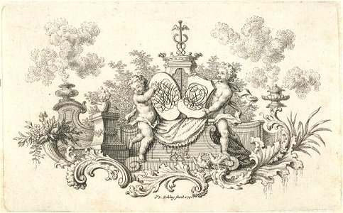 Putti met twee wapenschilden