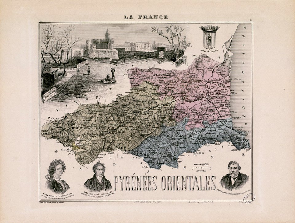 Pyrénées Orientales (avec portraits de H. Rigaud, F. Arago et A. Oliva) (La France et ses colonies, n° 65) - Fonds Ancely - B315556101 A CARTES 2 007