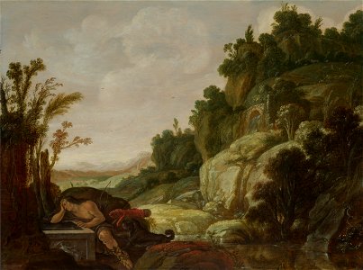 Jacob Pynas - Mountain landscape with Narcissus (National Gallery, London). Free illustration for personal and commercial use.