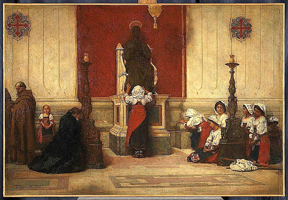 Pèlerins au pied de la statue de saint Pierre dans l’église Saint-Pierre de Rome par Léon Bonnat, 1864
