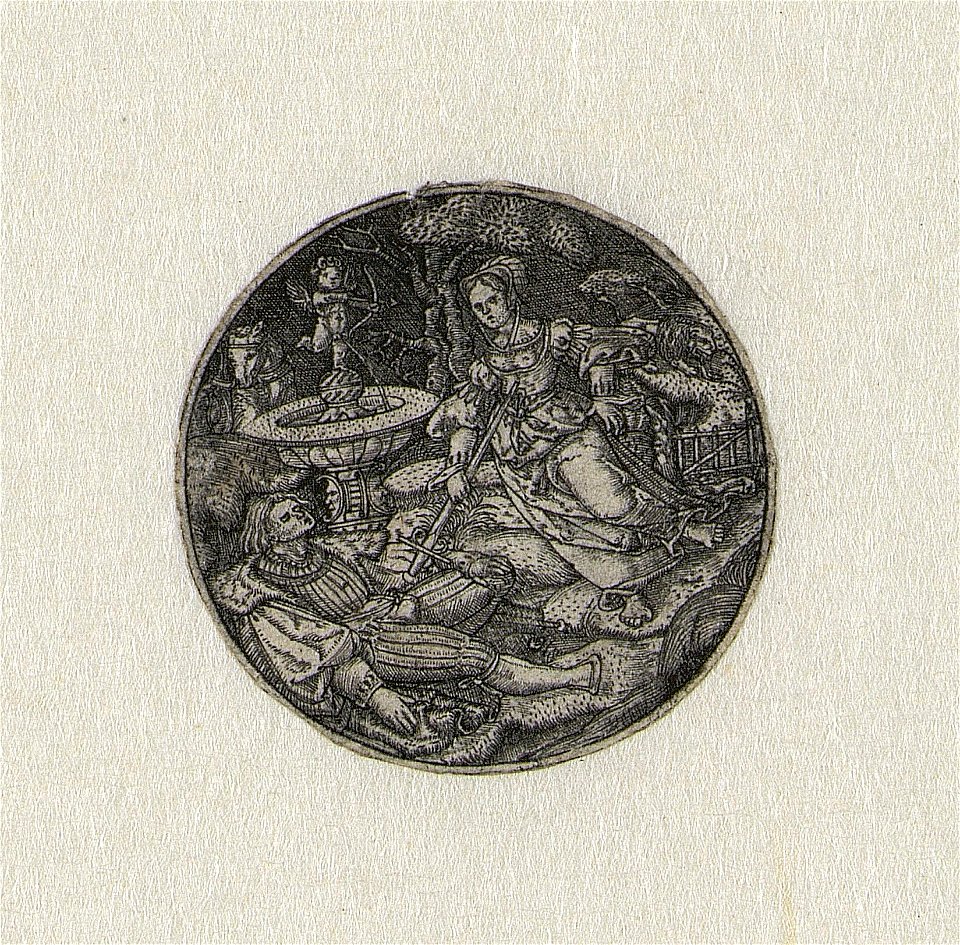 Pyramus and Thisbe ca.1519 print by Master S., S.II 2423, Prints Department, Royal Library of Belgium