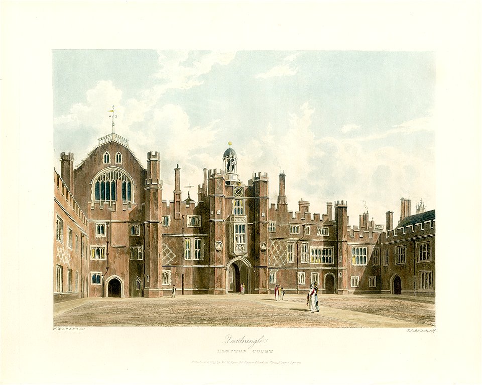 Quadrangle, Hampton Court, from Pyne's Royal Residences, 1819 - panteek pyn95-311