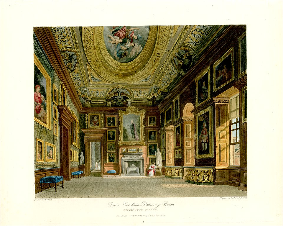 Queen Caroline's Drawing Room, Kensington Palace, from Pyne's Royal Residences, 1819 - panteek pyn90-161