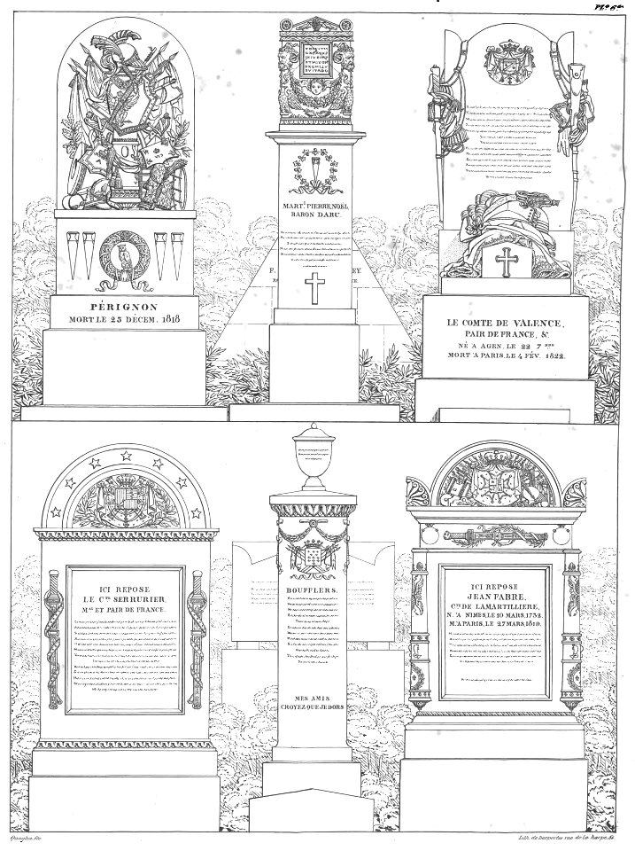 Quaglia - Le père Lachaise ou Recueil de dessins des principaux monuments de ce cimetière - Planche 6