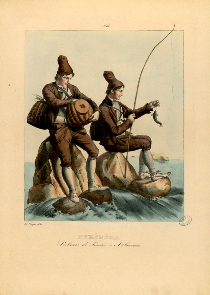 Pyrénées - Pêcheurs de truites à St Sauveur - Fonds Ancely - B315556101 A PINGRET 018