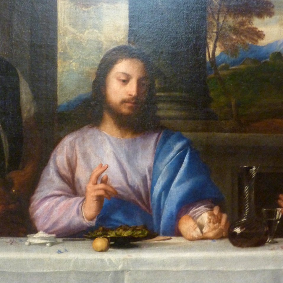 Pèlerins d'Emmaüs by Titian - Jesus detail