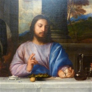 Pèlerins d'Emmaüs by Titian - Jesus detail