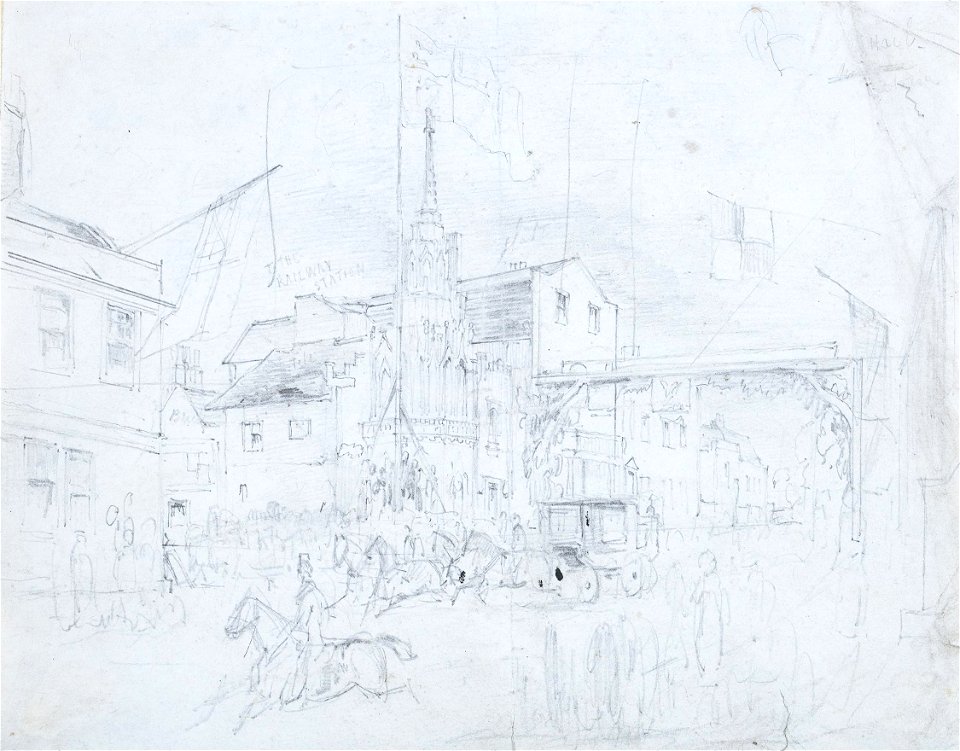 Queen Victoria being welcomed beneath a decorated Arch - Ebenezer Landells - 1845