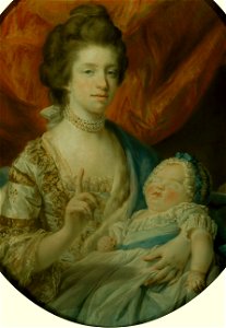 Queen Charlotte with her eldest daughter Charlotte, Princess Royal, 1767. Free illustration for personal and commercial use.