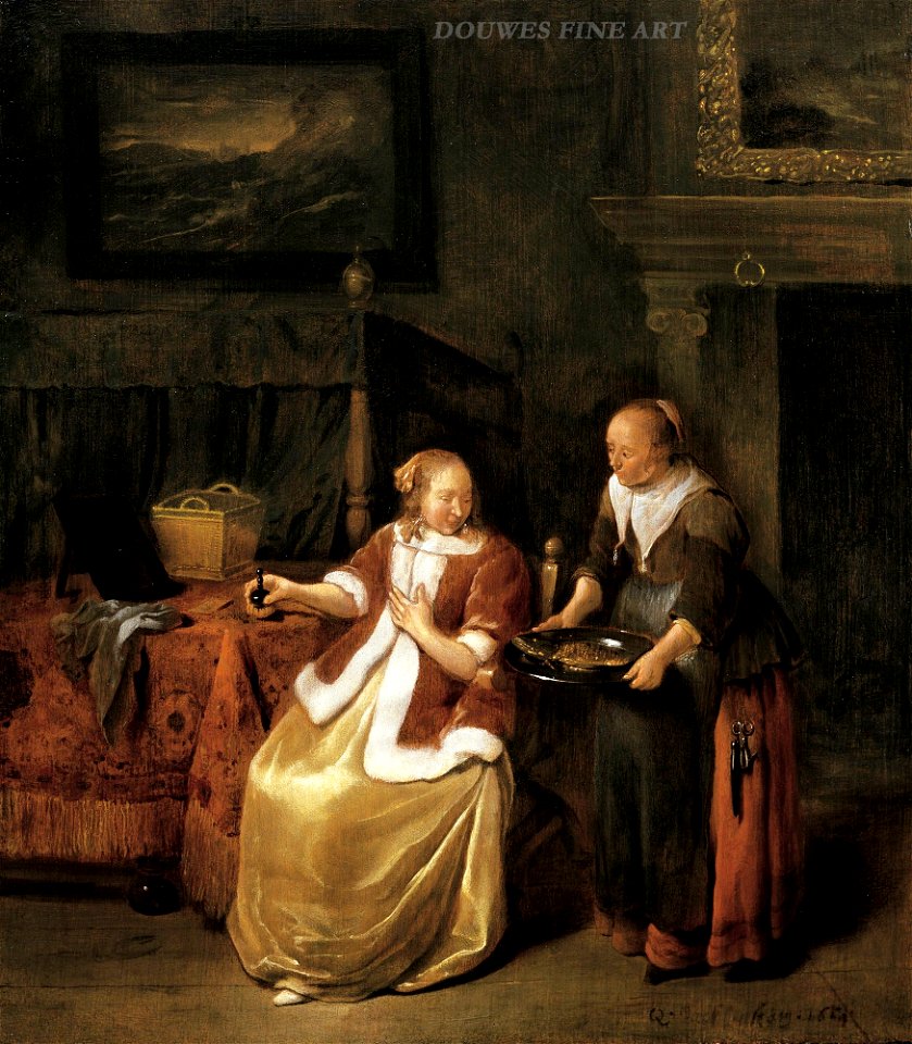 Quirijn van Brekelenkam - A housewife and maid with fish