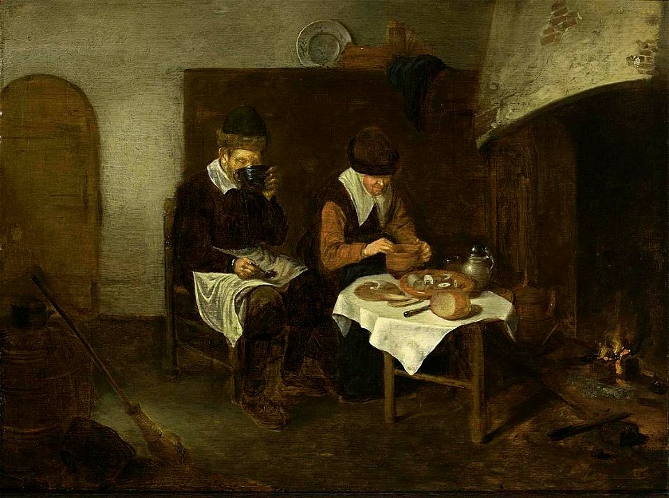 Quiringh van Brekelenkam - A Couple Having a Meal before a Fireplace - WGA03171