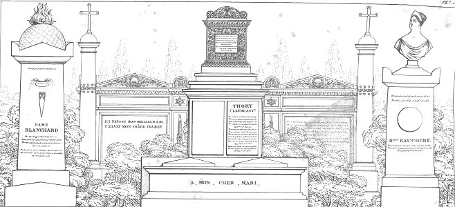 Quaglia - Le père Lachaise ou Recueil de dessins des principaux monuments de ce cimetière - Planche 3a