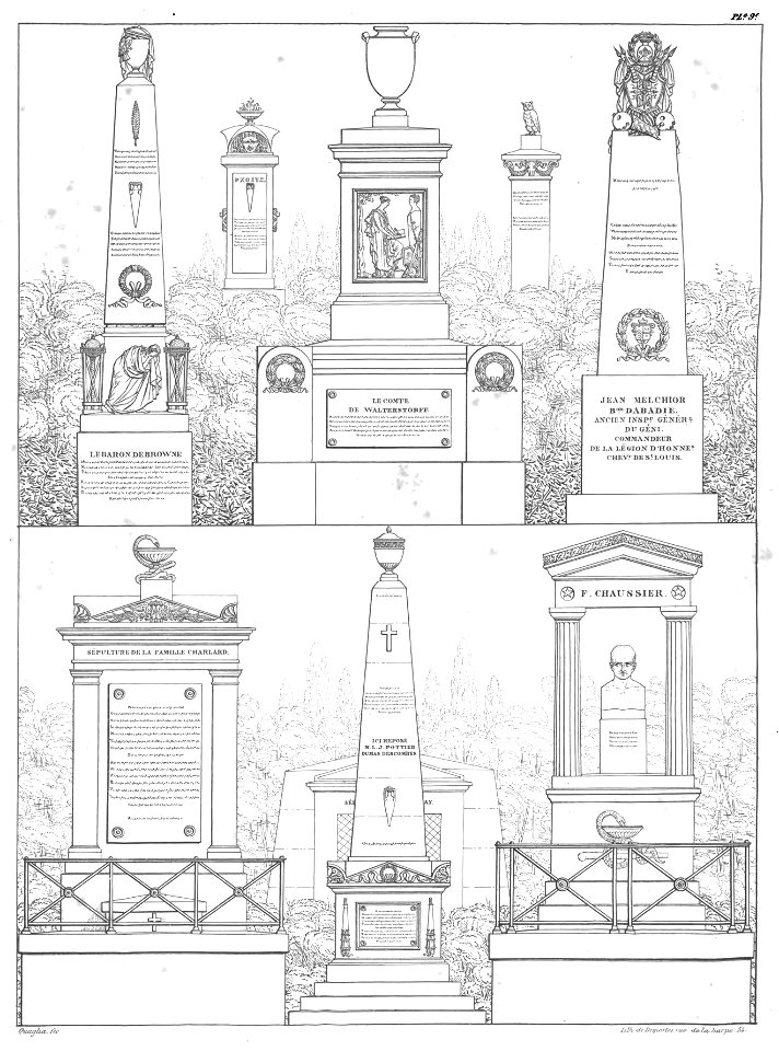 Quaglia - Le père Lachaise ou Recueil de dessins des principaux monuments de ce cimetière - Planche 9