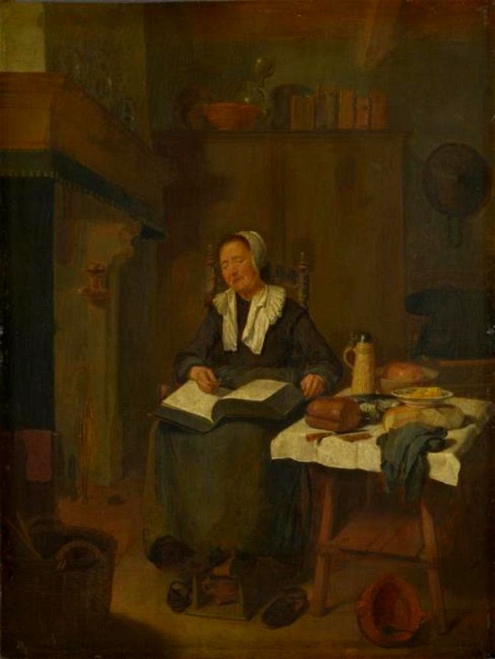 Quiringh van Brekelenkam - Slapende vrouw met een boek op haar schoot, in een interieur - NG2550 - National Gallery