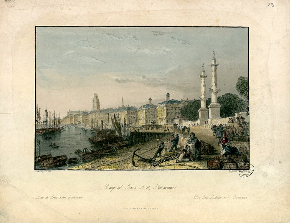 Quay of Louis XVIII, Bordeaux = Quai de Louis XVIII, Bordeaux = Der Quai Ludwigs XVIII, Bordeaux - Fonds Ancely - B315556101 A ALLOM 2 023