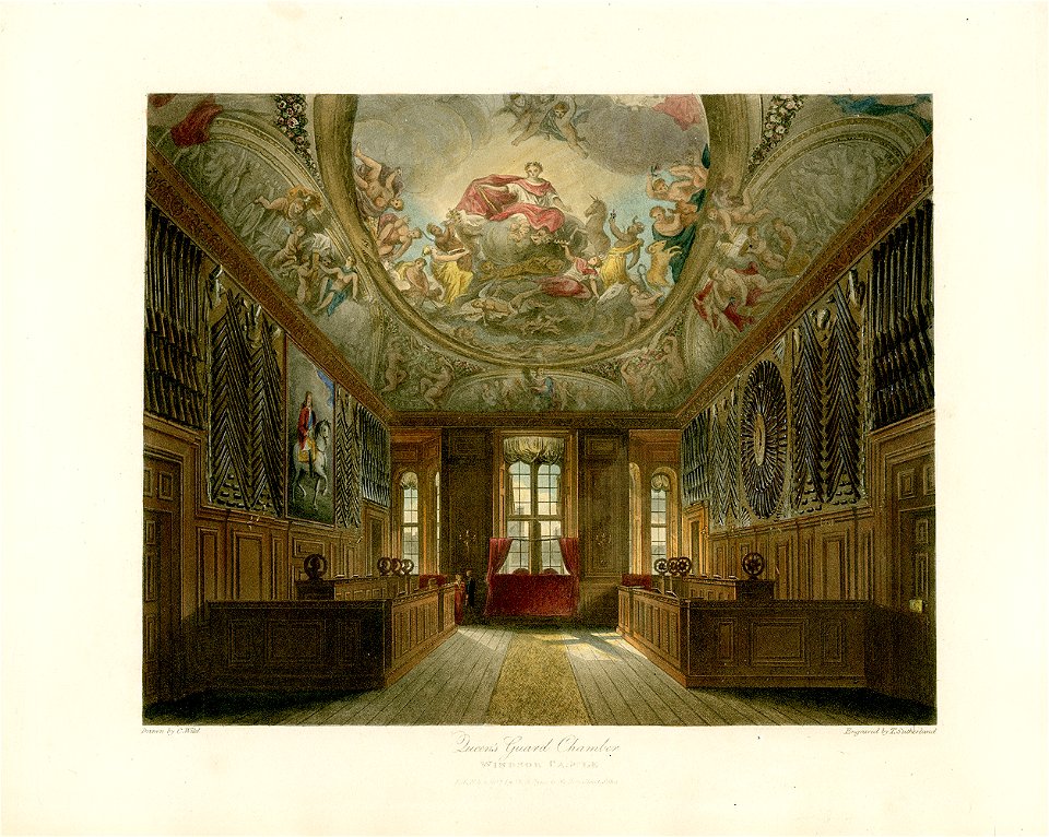Queen's Guard Chamber, Windsor Castle, from Pyne's Royal Residences, 1819 - panteek pyn1797-222
