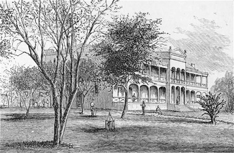 Queen's Hospital illustration, c. 1870s bw. Free illustration for personal and commercial use.