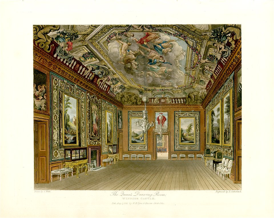 Queen's Drawing Room, Windsor Castle, from Pyne's Royal Residences, 1819 - panteek pyn12-122