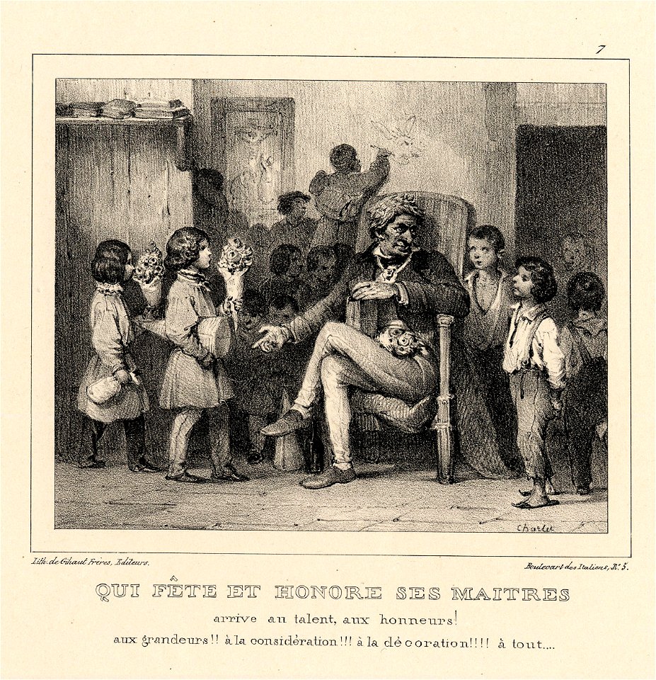 Qui fête et honore ses maitres; arrive au talent, aux honneurs! aux grandeurs!! à la décoration!!! à tout (BM 1855,0414.133)