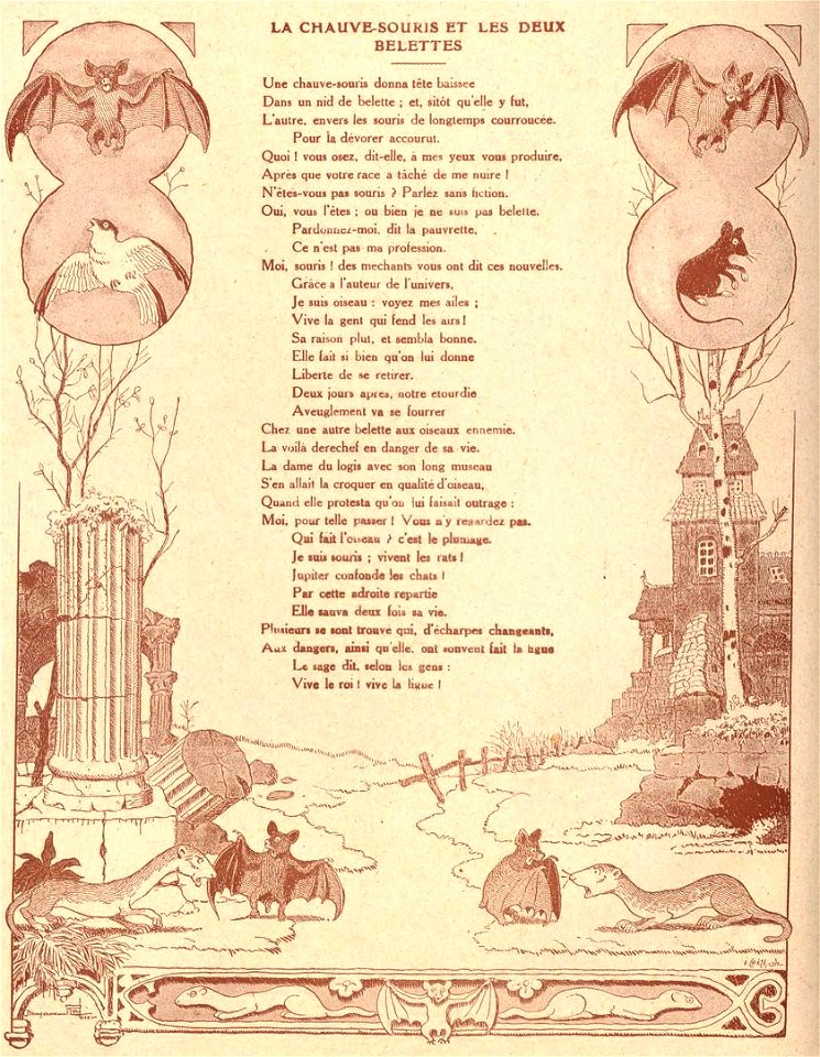 Rabier - Fables de La Fontaine - La Chauve-souris et les deux belettes