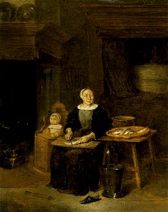 Quiringh van Brekelenkam - A Woman Scaling Fish - WGA03174