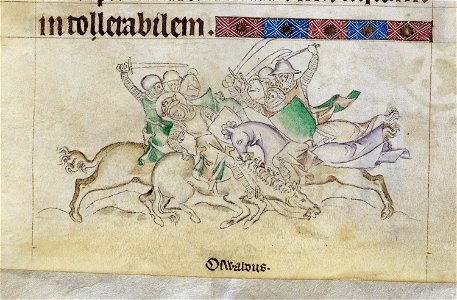 Queen Mary Psalter - BL Royal 2BVII f259 (detail - Oswald at Maserfield). Free illustration for personal and commercial use.