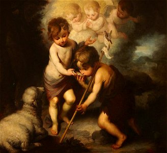R. Millan (active 19th C) - The Infant Christ Giving Water to the Infant John the Baptist (after Bartolomé Esteban Murillo) - 564858 - National Trust. Free illustration for personal and commercial use.
