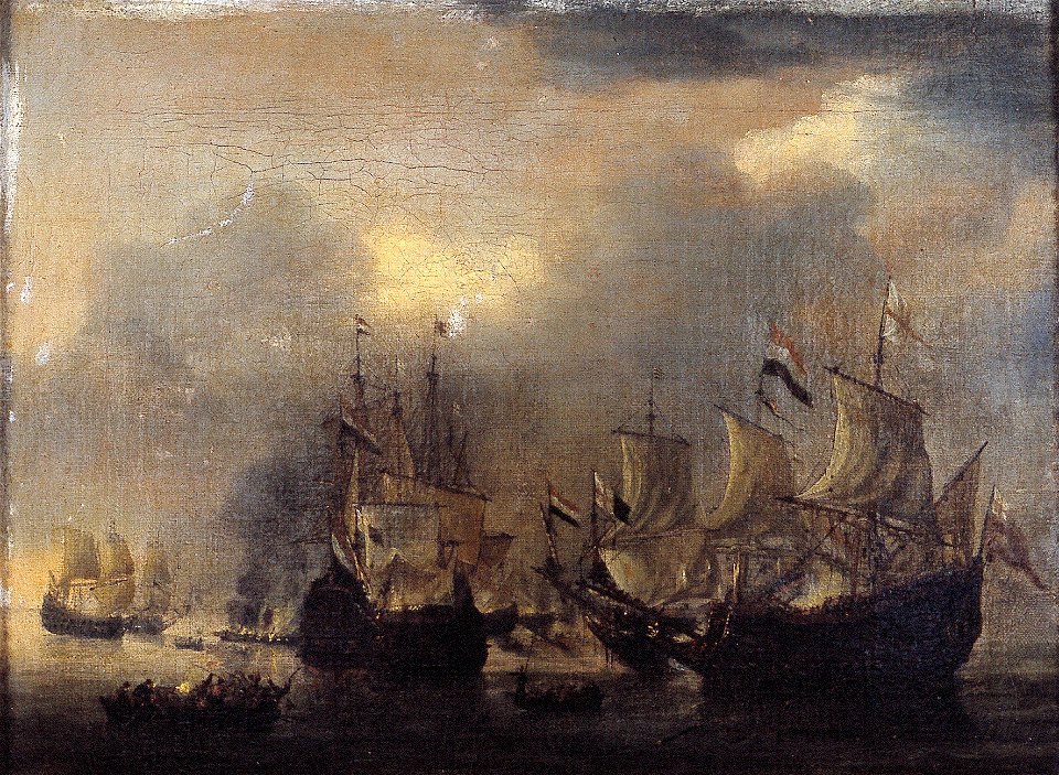 R. Nooms - Gevecht tussen Hollandse en Engelse oorlogsschepen - NK2701 - Cultural Heritage Agency of the Netherlands Art Collection