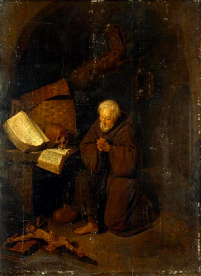 Quiringh van Brekelenkam - Kluizenaar biddend bij een liggend kruisbeeld - ГЭ-1876 - Hermitage Museum